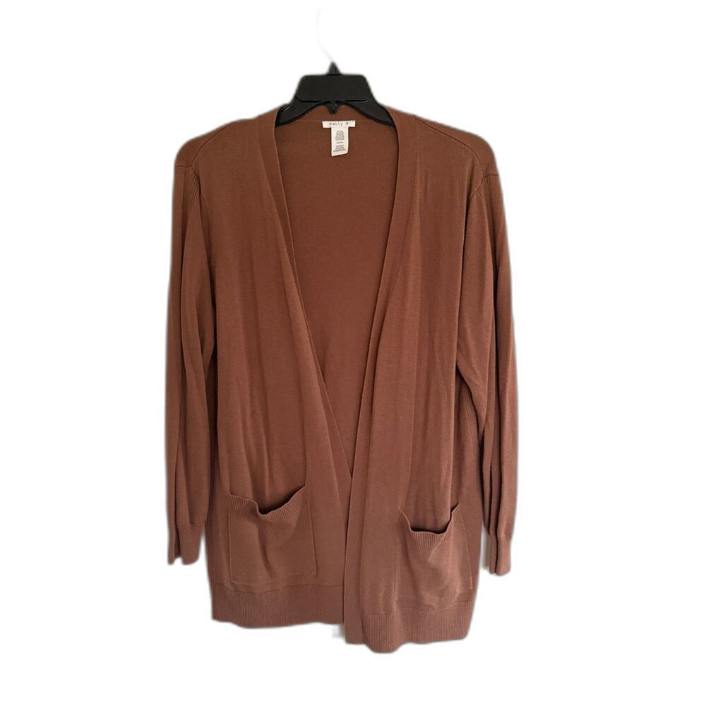 Matty M Brown Open Front Knit Cardigan‎ Sweater XXL Pockets Long Sleeve